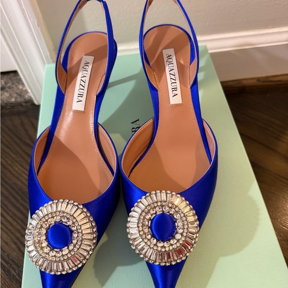 Aquazzura Royal Blue Satin Slingback Heels - Picture 5 of 9